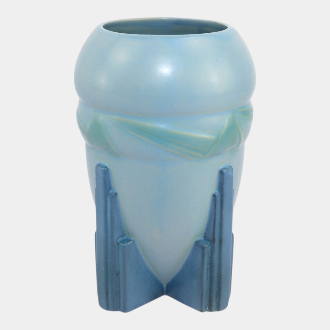Roseville Futura Blue 1928 Vintage Art Deco Pottery Ceramic Spaceship Vase 405-7