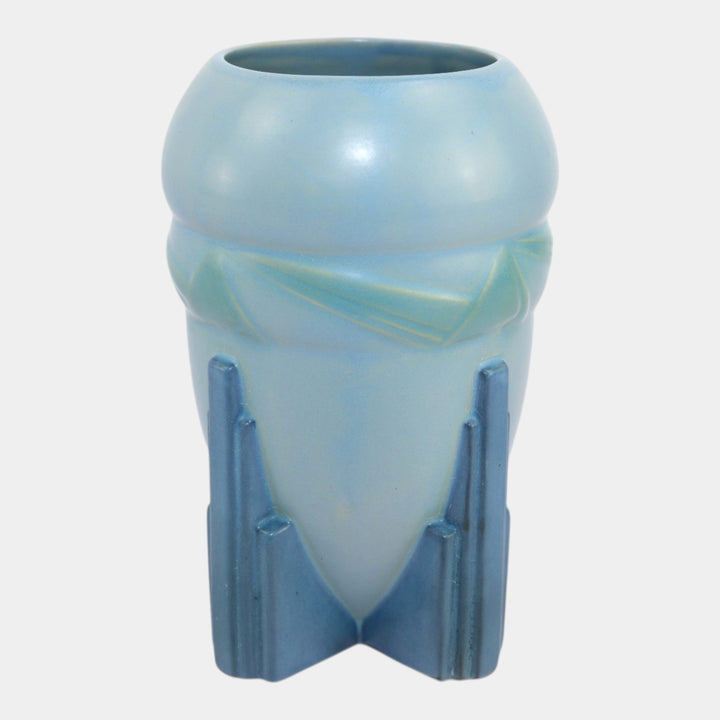 Roseville Futura Blue 1928 Vintage Art Deco Pottery Ceramic Spaceship Vase 405-7