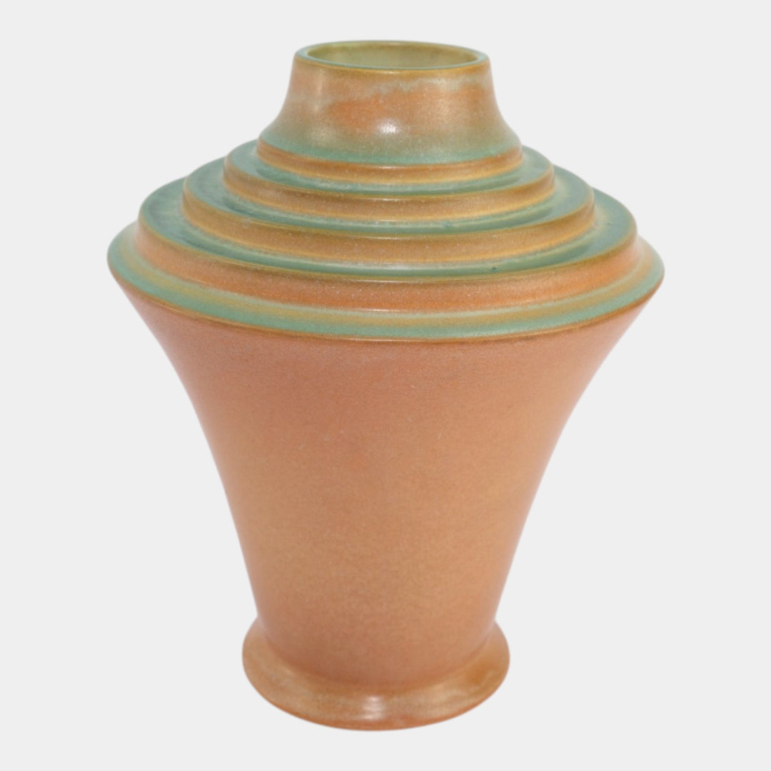 Roseville Futura Tan 1928 Vintage Art Deco Pottery Stepped Vase Urn 395-10