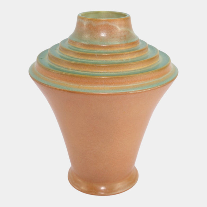 Roseville Futura Tan 1928 Vintage Art Deco Pottery Stepped Vase Urn 395-10