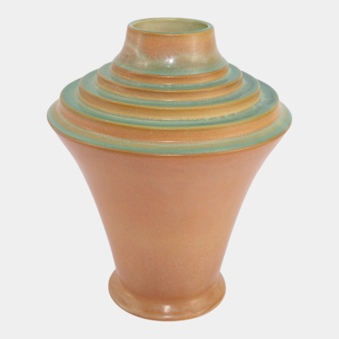 Roseville Futura Tan 1928 Vintage Art Deco Pottery Stepped Vase Urn 395-10