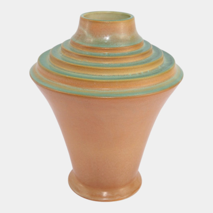 Roseville Futura Tan 1928 Vintage Art Deco Pottery Stepped Vase Urn 395-10