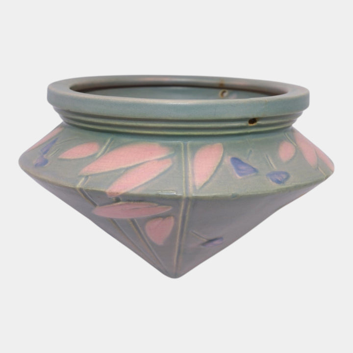 Roseville Futura Pink Gray Vintage Art Pottery Ceramic Hanging Basket With Stand 344-6 - Just Art Pottery