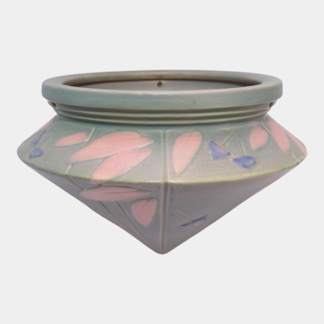 Roseville Futura Pink Gray Vintage Art Pottery Ceramic Hanging Basket With Stand 344-6 - Just Art Pottery
