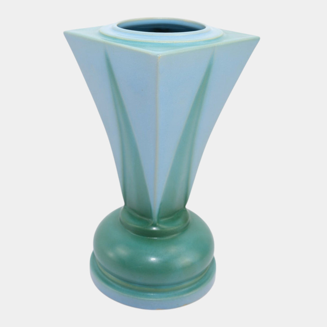 Roseville Futura Blue Green 1928 Vintage Deco Pottery Shooting Star Vase 392-10 - Just Art Pottery