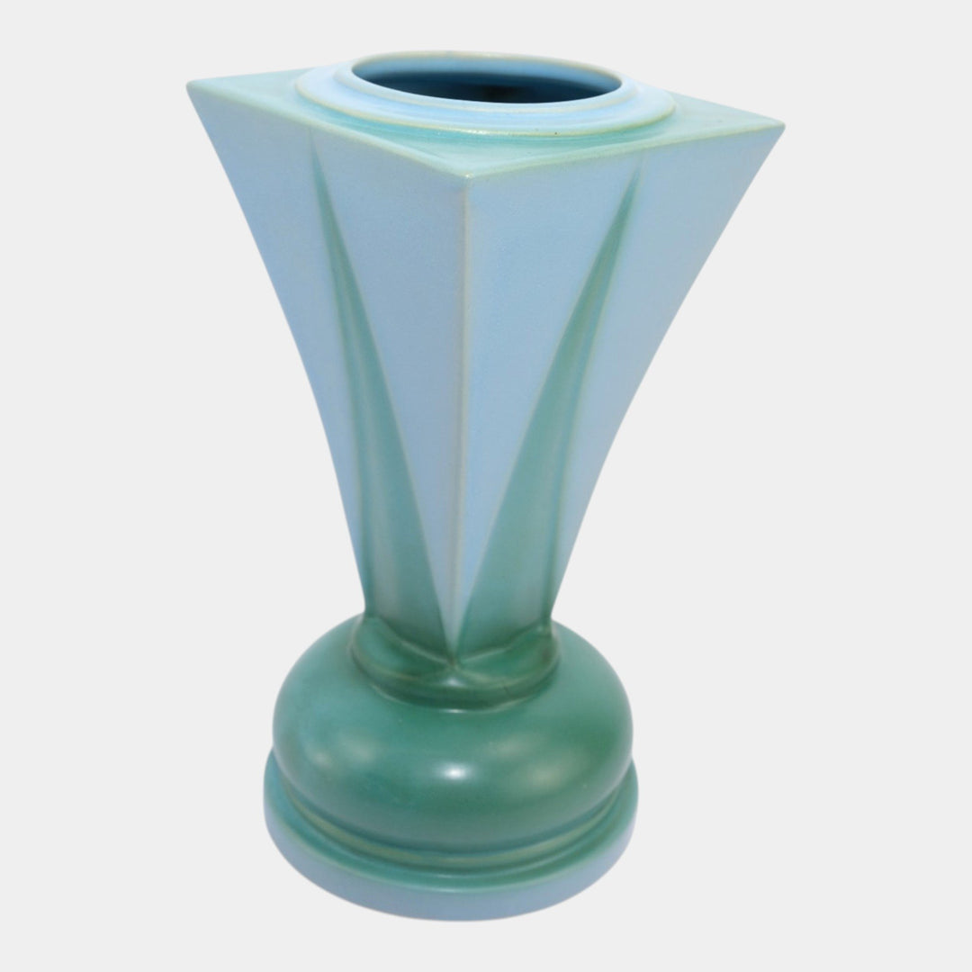 Roseville Futura Blue Green 1928 Vintage Deco Pottery Shooting Star Vase 392-10 - Just Art Pottery