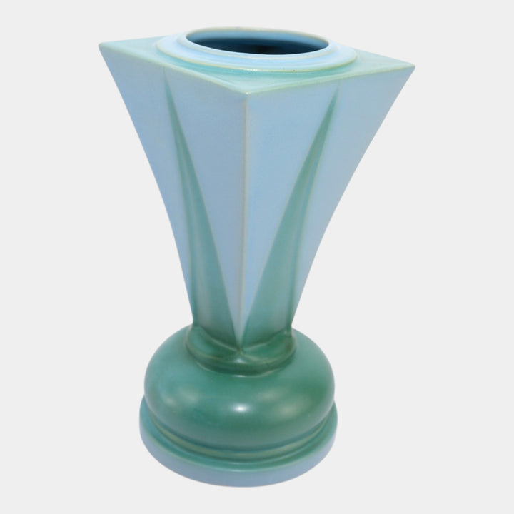 Roseville Futura Blue Green 1928 Vintage Deco Pottery Shooting Star Vase 392-10 - Just Art Pottery