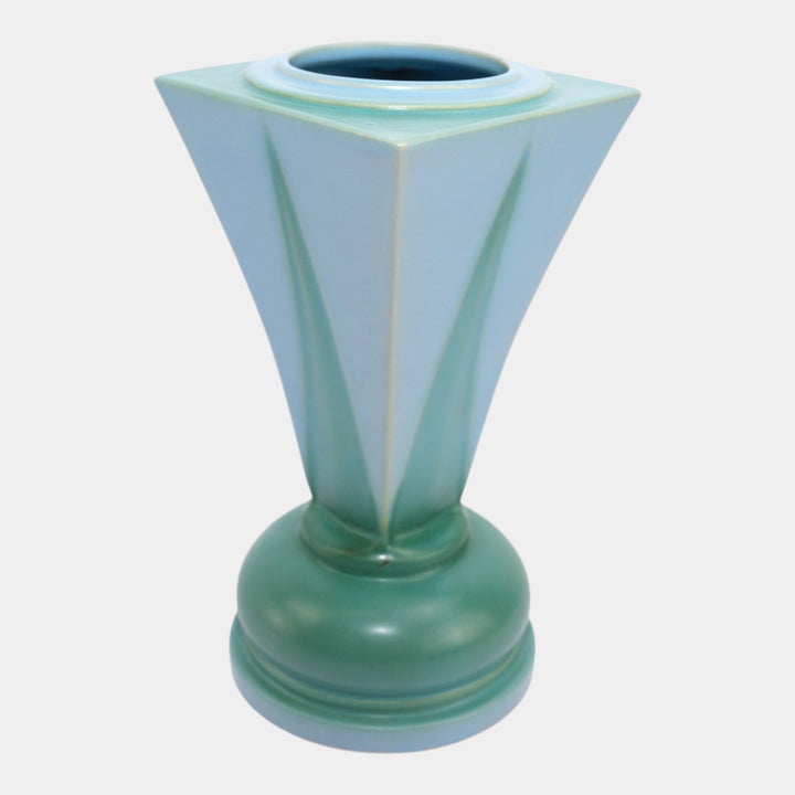 Roseville Futura Blue Green 1928 Vintage Deco Pottery Shooting Star Vase 392-10 - Just Art Pottery