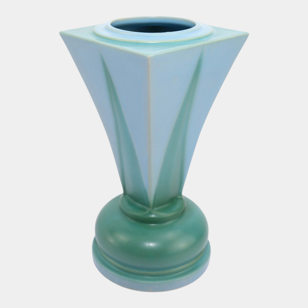 Roseville Futura Blue Green 1928 Vintage Deco Pottery Shooting Star Vase 392-10 - Just Art Pottery