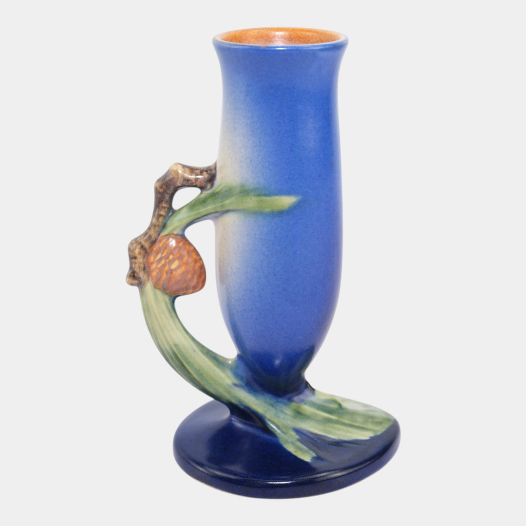 Roseville Pine Cone Blue 1935 Vintage Art Pottery Ceramic Flower Vase 112-7