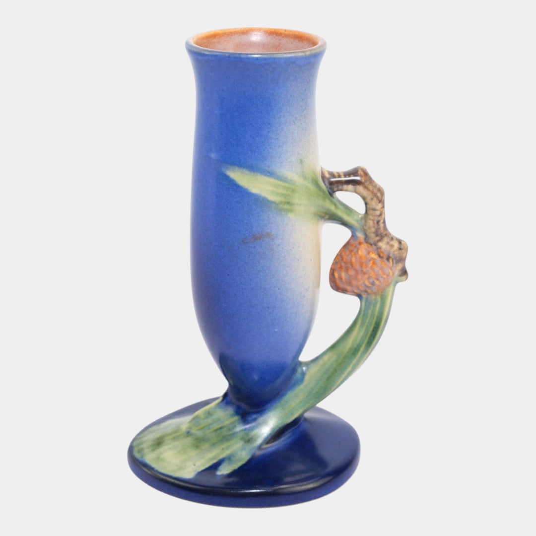 Roseville Pine Cone Blue 1935 Vintage Art Pottery Ceramic Flower Vase 112-7