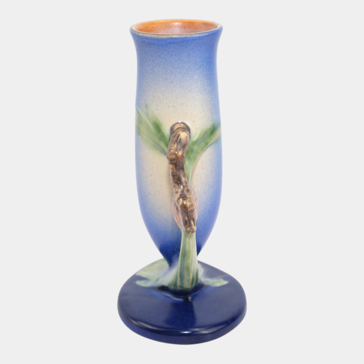 Roseville Pine Cone Blue 1935 Vintage Art Pottery Ceramic Flower Vase 112-7