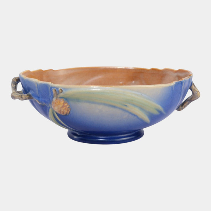 Roseville Pine Cone Blue 1935 Vintage Art Pottery Ceramic Console Bowl 279-9