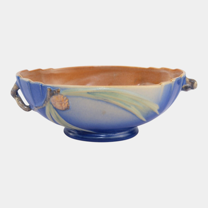 Roseville Pine Cone Blue 1935 Vintage Art Pottery Ceramic Console Bowl 279-9