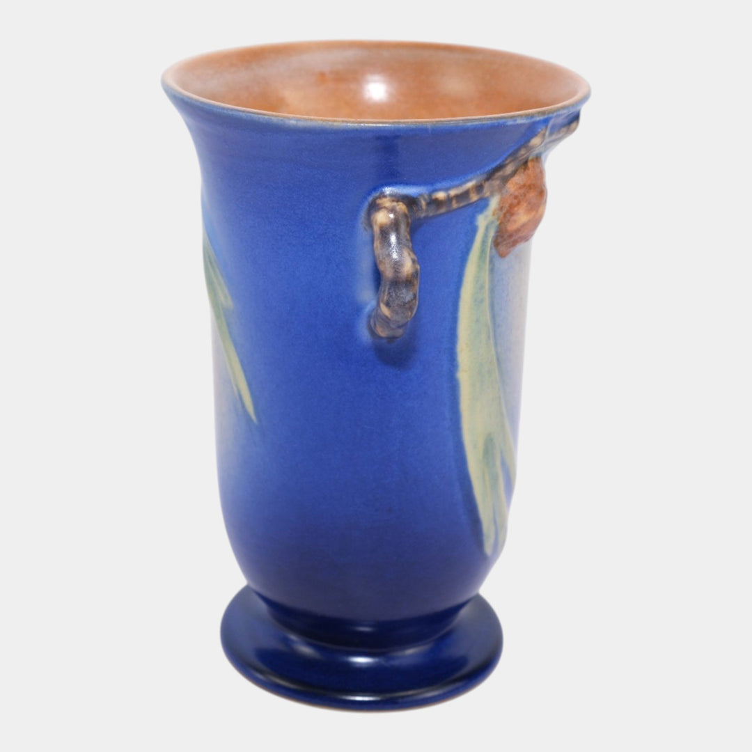 Roseville Pine Cone Blue 1936 Vintage Art Pottery Ceramic Handled Vase 838-6