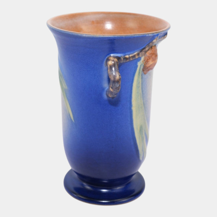 Roseville Pine Cone Blue 1936 Vintage Art Pottery Ceramic Handled Vase 838-6