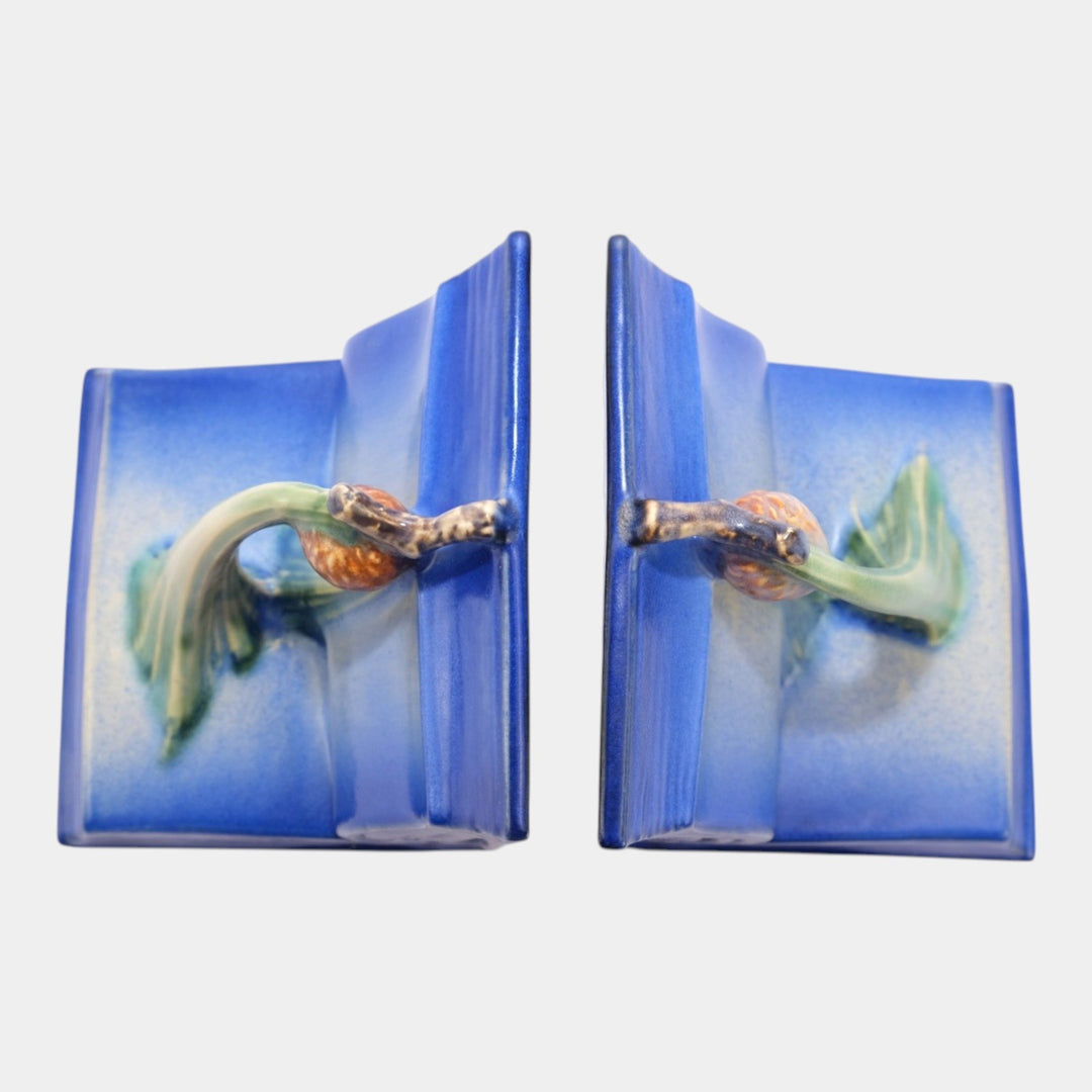 Roseville Pine Cone Blue 1935 Vintage Pottery Ceramic Bookends 1-4
