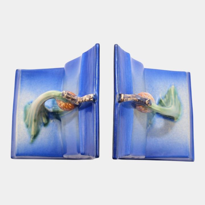 Roseville Pine Cone Blue 1935 Vintage Pottery Ceramic Bookends 1-4