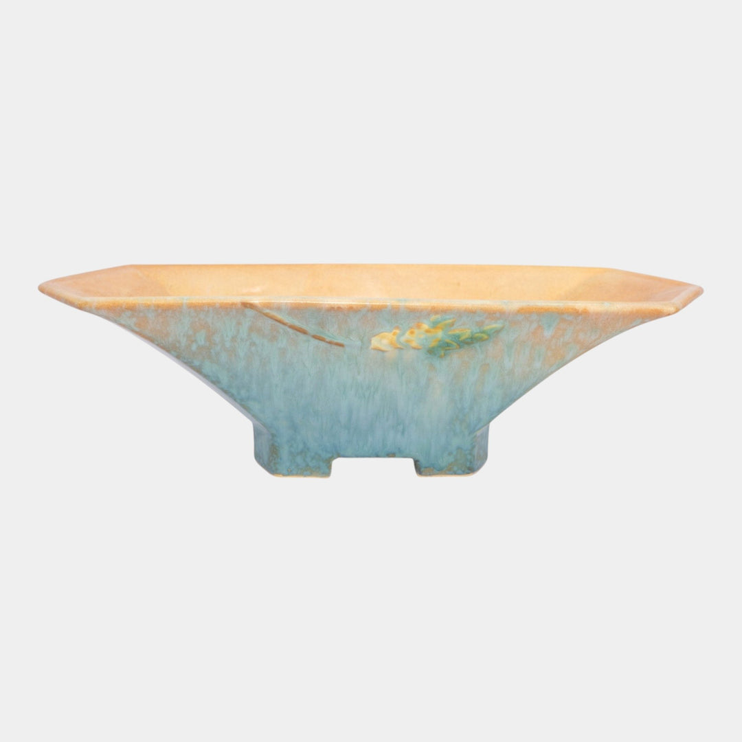 Roseville Futura Blue 1928 Vintage Art Deco Pottery Sailboat Flower Frog Bowl 196-12