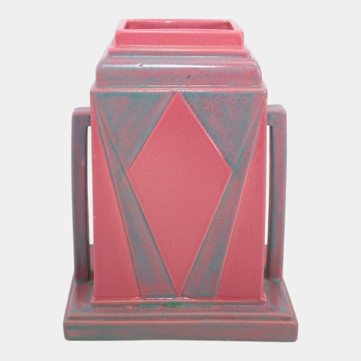 Roseville Futura 1928 Vintage Trial Glaze Gumball Pink Jukebox Vase 386-8 - Just Art Pottery