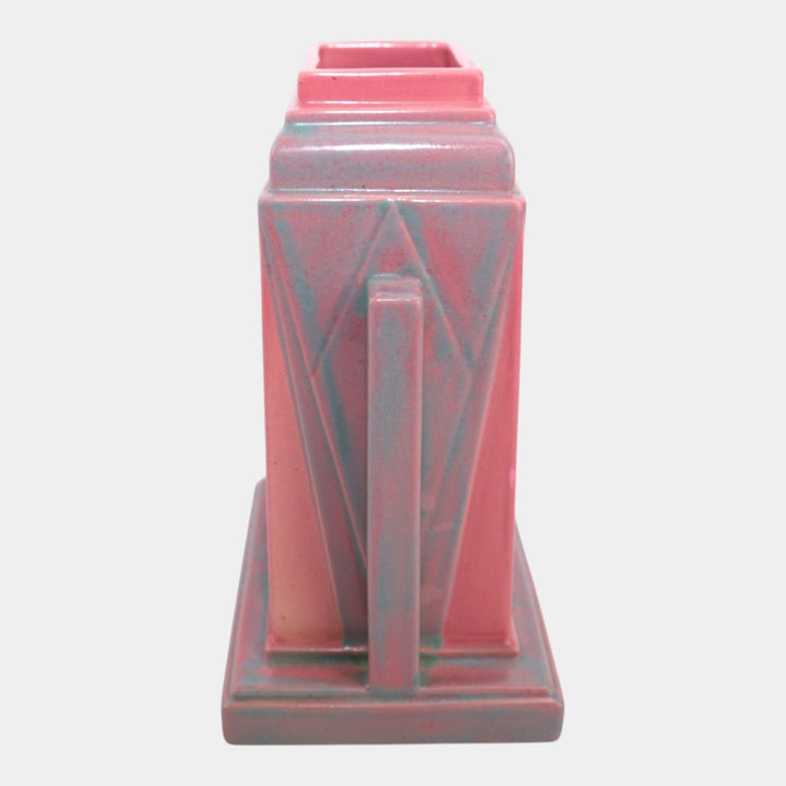 Roseville Futura 1928 Vintage Trial Glaze Gumball Pink Jukebox Vase 386-8 - Just Art Pottery