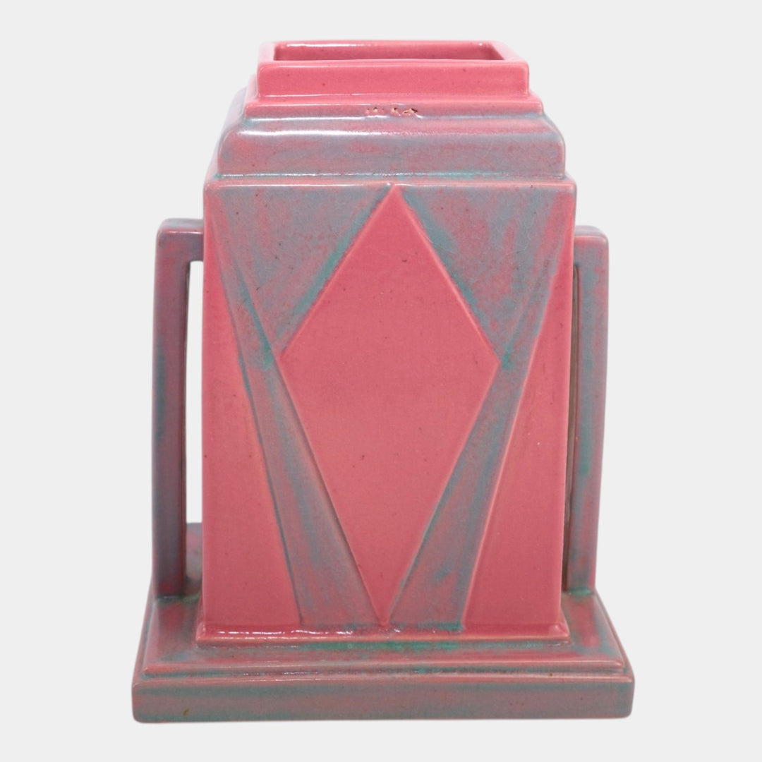 Roseville Futura 1928 Vintage Trial Glaze Gumball Pink Jukebox Vase 386-8 - Just Art Pottery