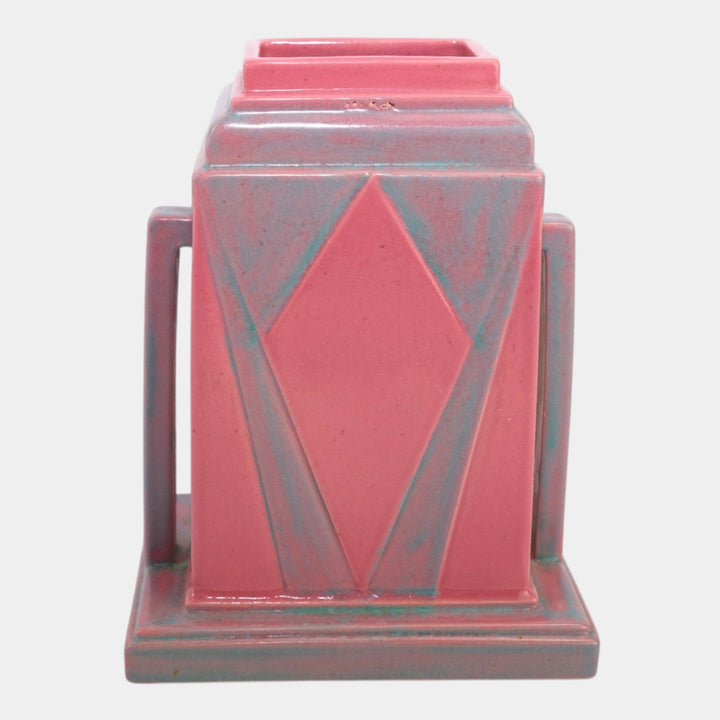 Roseville Futura 1928 Vintage Trial Glaze Gumball Pink Jukebox Vase 386-8 - Just Art Pottery