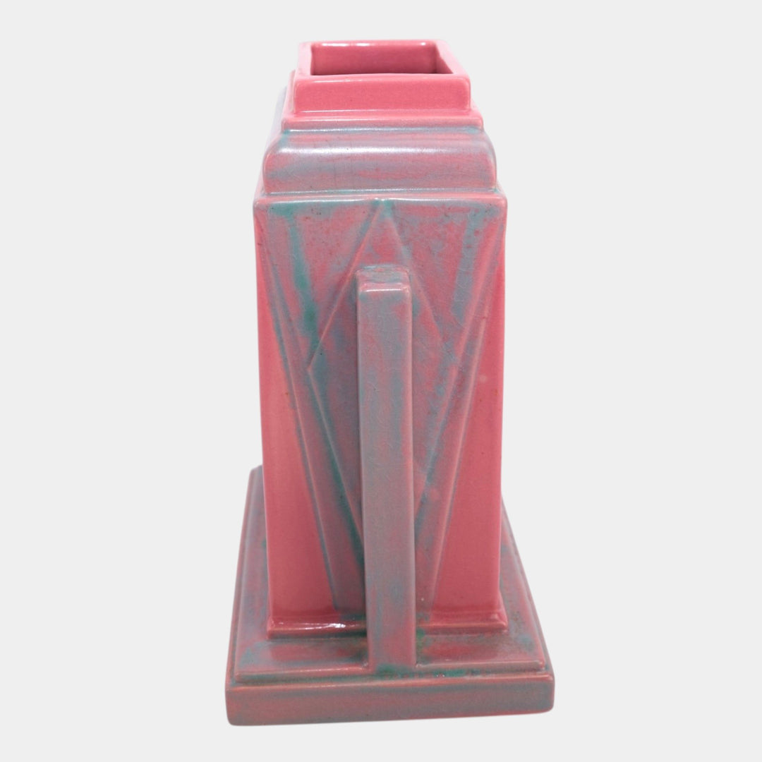 Roseville Futura 1928 Vintage Trial Glaze Gumball Pink Jukebox Vase 386-8 - Just Art Pottery