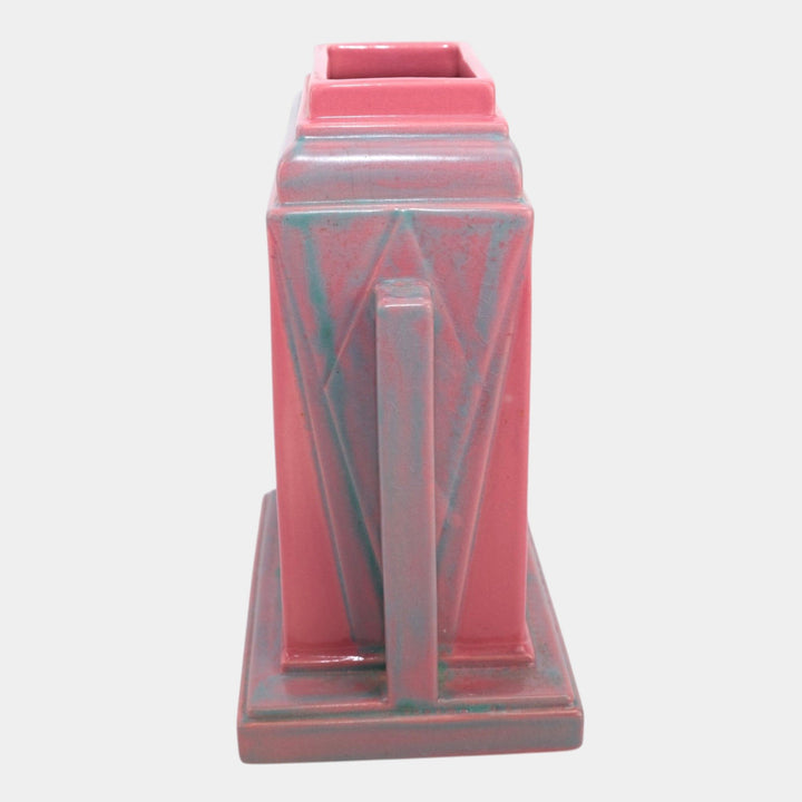 Roseville Futura 1928 Vintage Trial Glaze Gumball Pink Jukebox Vase 386-8 - Just Art Pottery