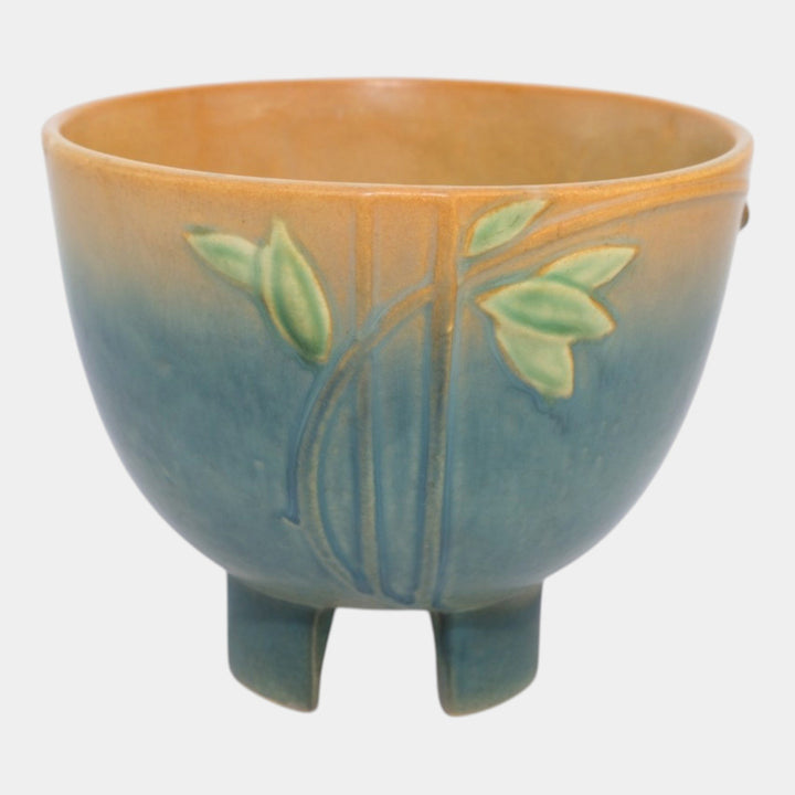 Roseville Futura Tan Blue 1928 Vintage Art Deco Pottery Half Egg Vase 197-6