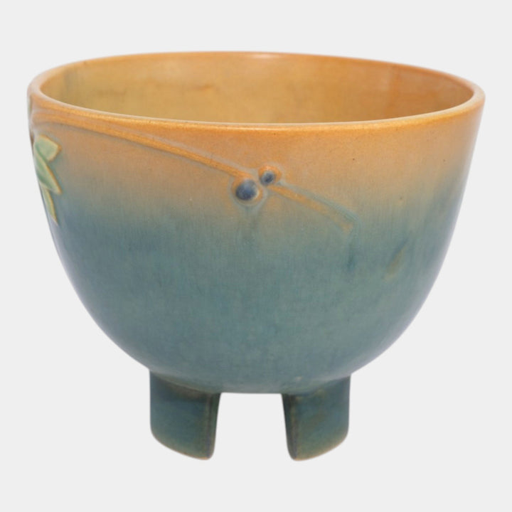 Roseville Futura Tan Blue 1928 Vintage Art Deco Pottery Half Egg Vase 197-6