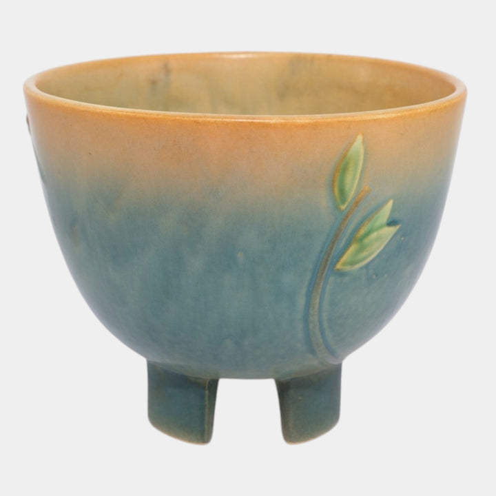 Roseville Futura Tan Blue 1928 Vintage Art Deco Pottery Half Egg Vase 197-6