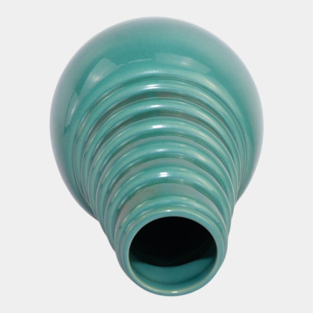 Roseville Futura Green 1928 Vintage Art Pottery Ceramic Bomb Vase 394-12 - Just Art Pottery