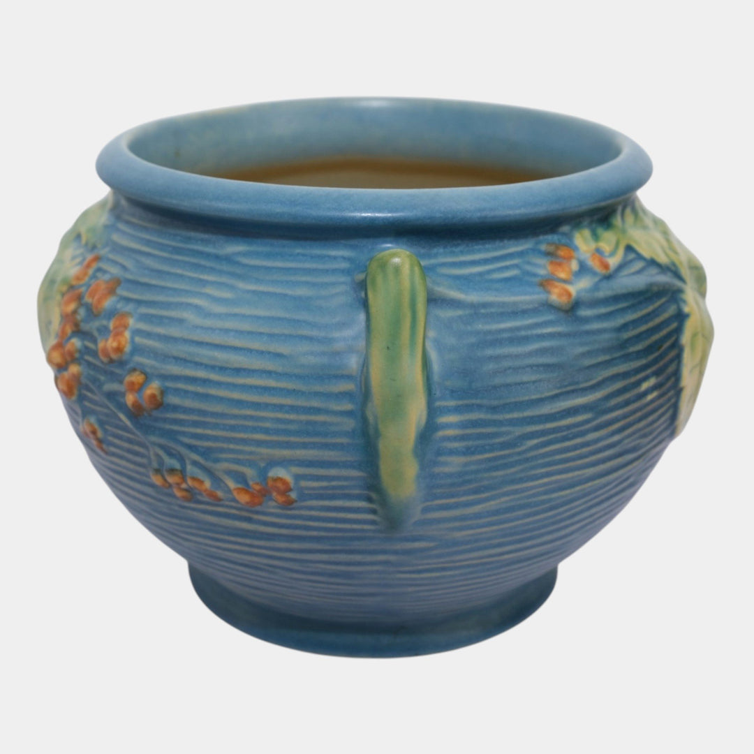 Roseville Bushberry Blue 1941 Vintage Art Pottery Jardiniere Planter 657-6