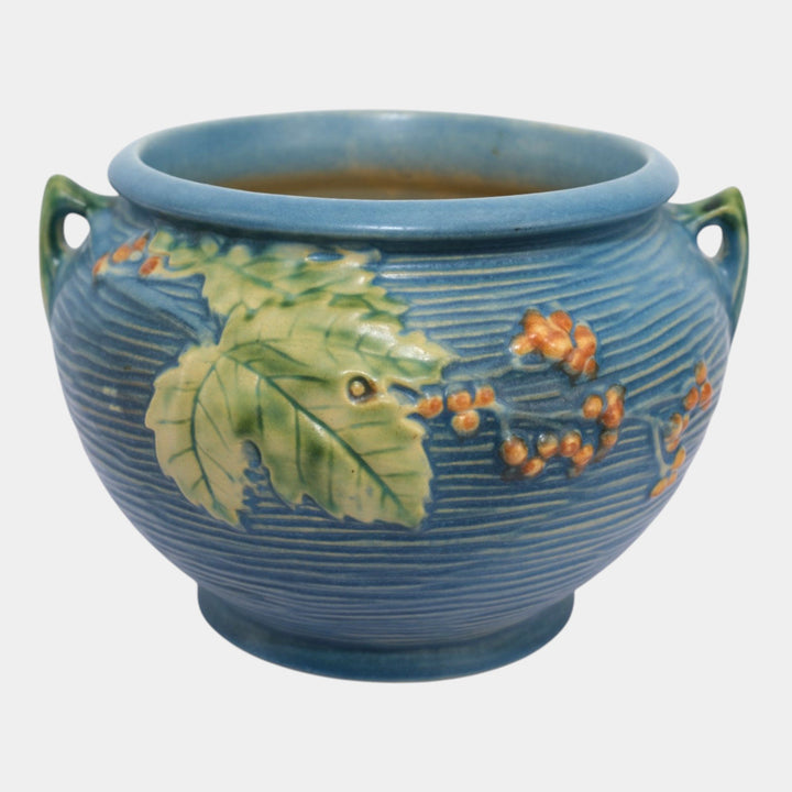 Roseville Bushberry Blue 1941 Vintage Art Pottery Jardiniere Planter 657-6