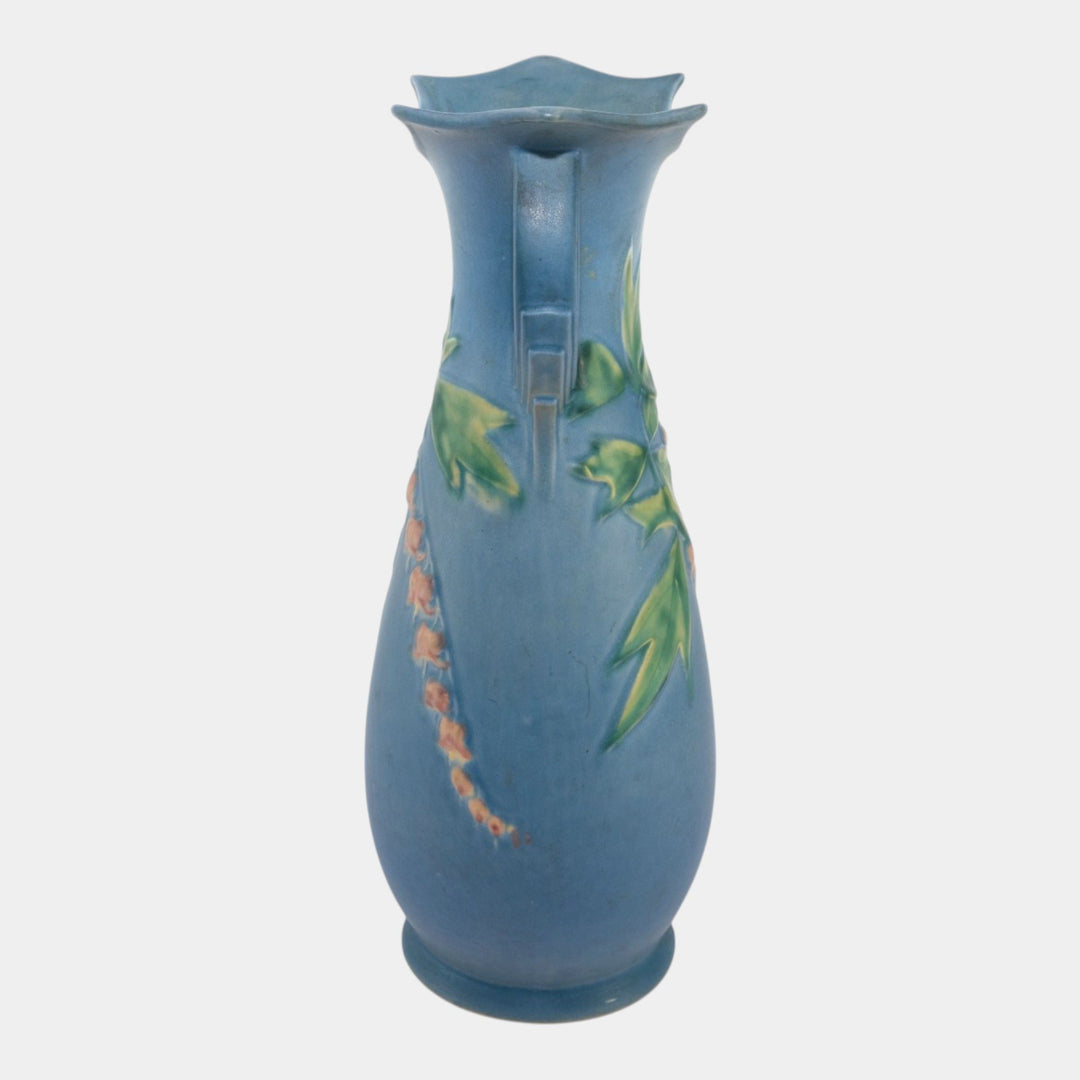 Roseville Bleeding Heart Blue 1940 Vintage Art Pottery Ceramic Handled Vase 976-15 - Just Art Pottery
