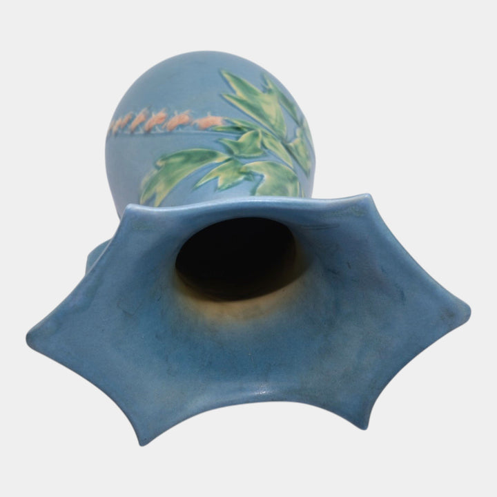 Roseville Bleeding Heart Blue 1940 Vintage Art Pottery Ceramic Handled Vase 976-15 - Just Art Pottery