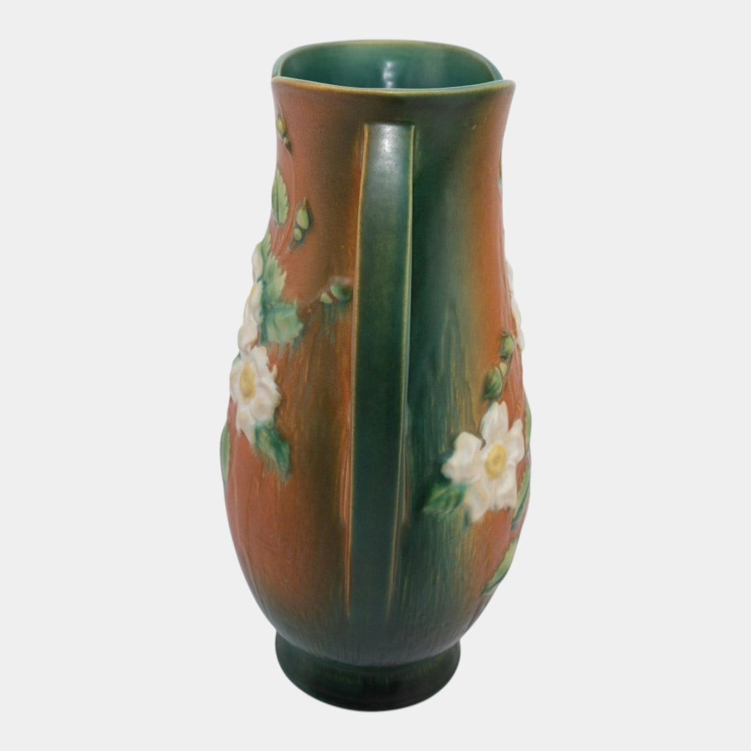 Roseville White Rose Brown Green 1940 Vintage Art Pottery Floor Vase 992-15 - Just Art Pottery