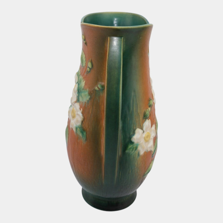 Roseville White Rose Brown Green 1940 Vintage Art Pottery Floor Vase 992-15 - Just Art Pottery