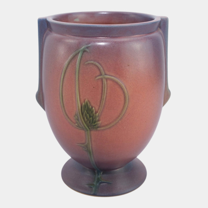 Roseville Futura Pink Purple 1928 Vintage Art Deco Pottery Thistle Vase 427-8 - Just Art Pottery