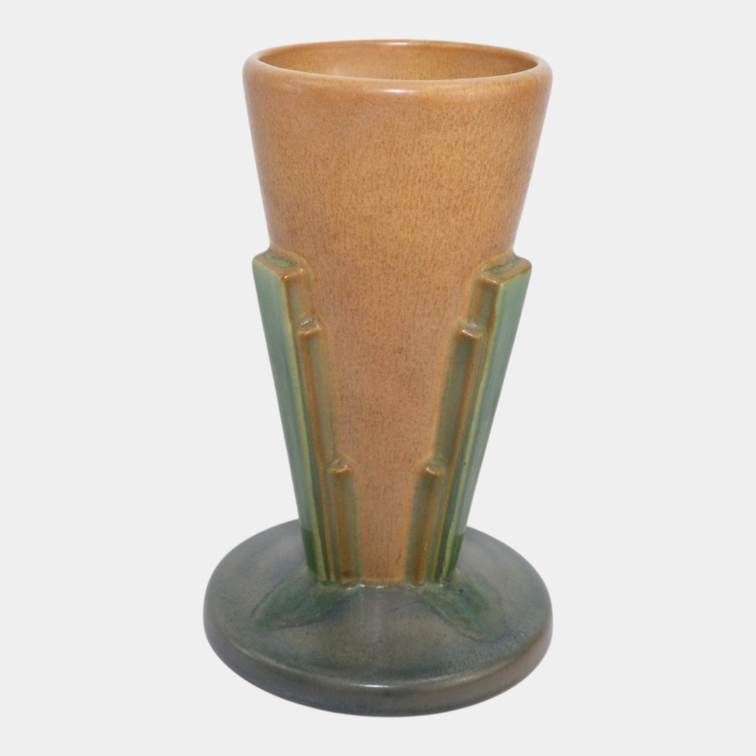Roseville Futura Tan 1928 Vintage Art Deco Pottery Buttressed Cone Vase 401-8 - Just Art Pottery