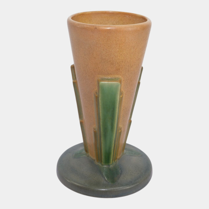 Roseville Futura Tan 1928 Vintage Art Deco Pottery Buttressed Cone Vase 401-8 - Just Art Pottery