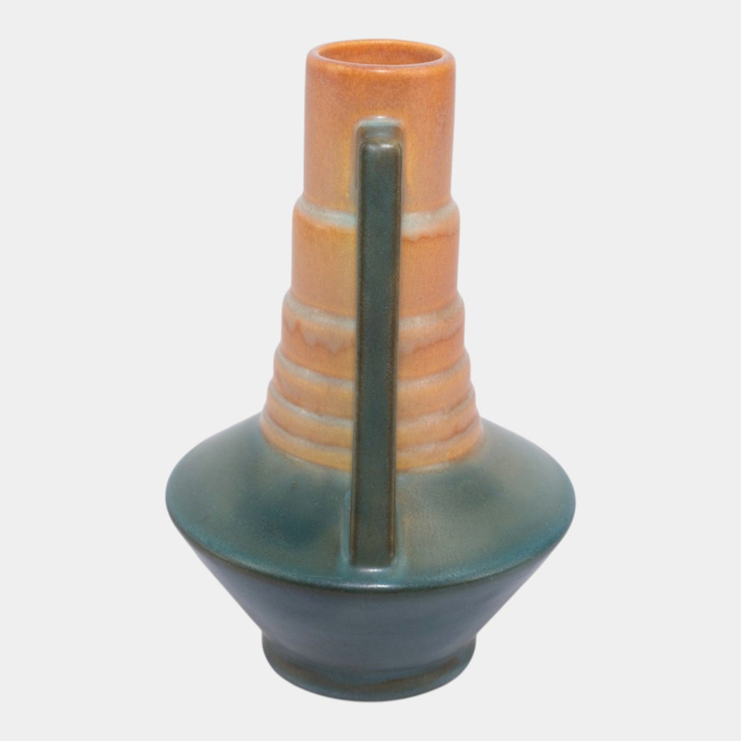 Roseville Futura Tan 1928 Vintage Art Deco Pottery Ceramic Telescope Vase 382-7 - Just Art Pottery