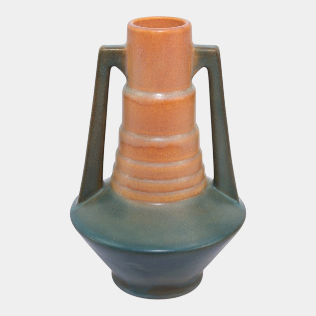 Roseville Futura Tan 1928 Vintage Art Deco Pottery Ceramic Telescope Vase 382-7 - Just Art Pottery