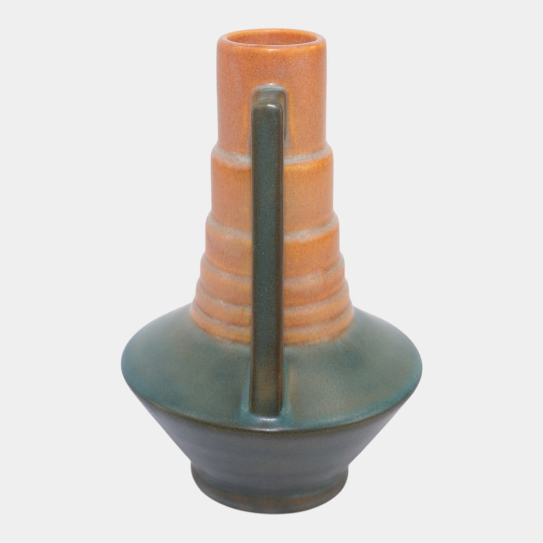 Roseville Futura Tan 1928 Vintage Art Deco Pottery Ceramic Telescope Vase 382-7 - Just Art Pottery