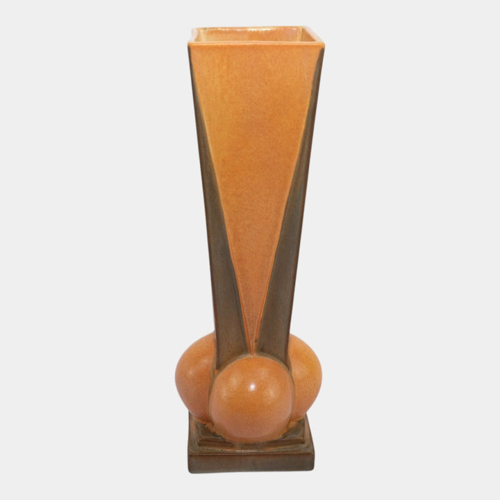 Roseville Futura Brown 1928 Vintage Art Deco Pottery Four Ball Vase 393-12