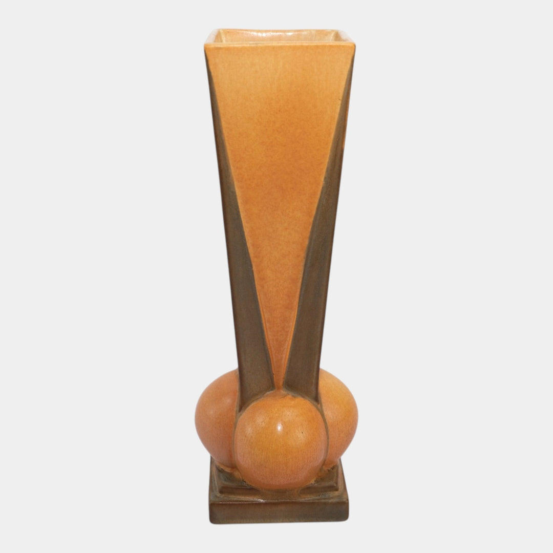 Roseville Futura Brown 1928 Vintage Art Deco Pottery Four Ball Vase 393-12