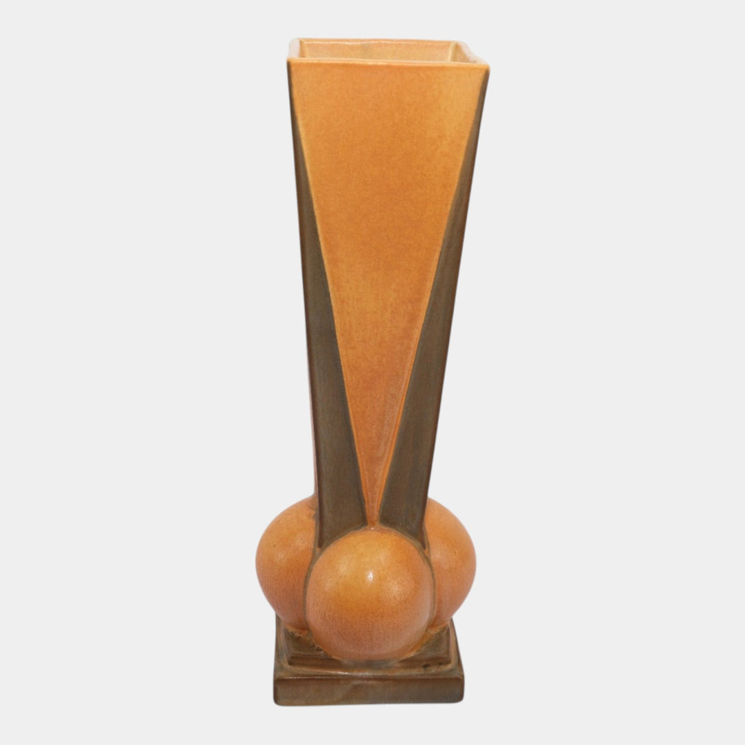 Roseville Futura Brown 1928 Vintage Art Deco Pottery Four Ball Vase 393-12