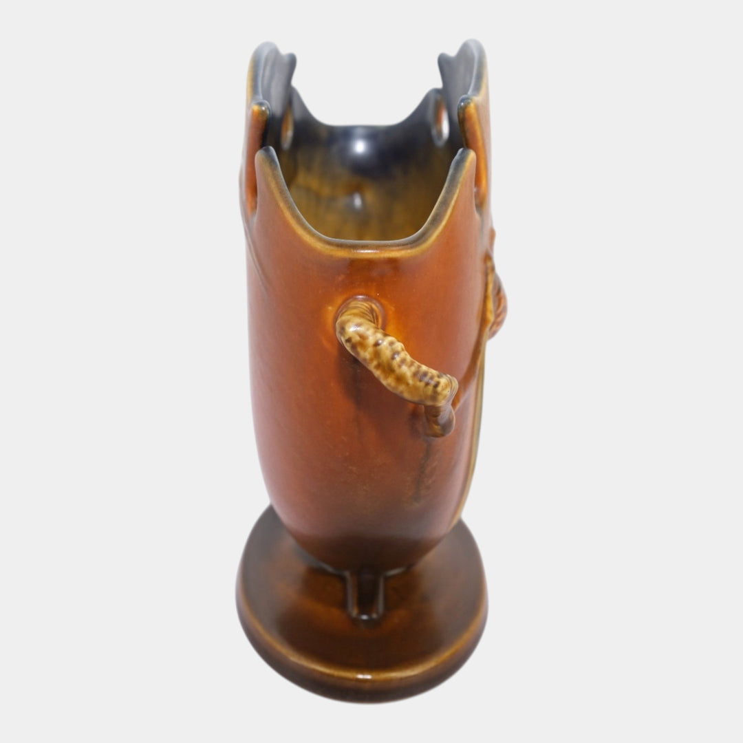 Roseville Pine Cone Brown 1936 Vintage Art Pottery Ceramic Pillow Vase 845-8 - Just Art Pottery