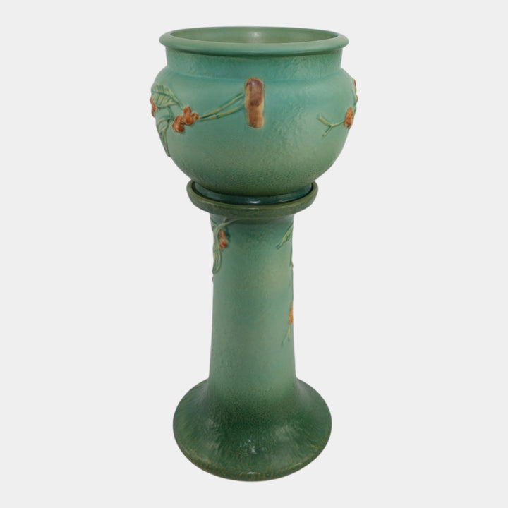 Roseville Bittersweet Green 1951 Vintage Pottery Jardiniere Pedestal 802-8